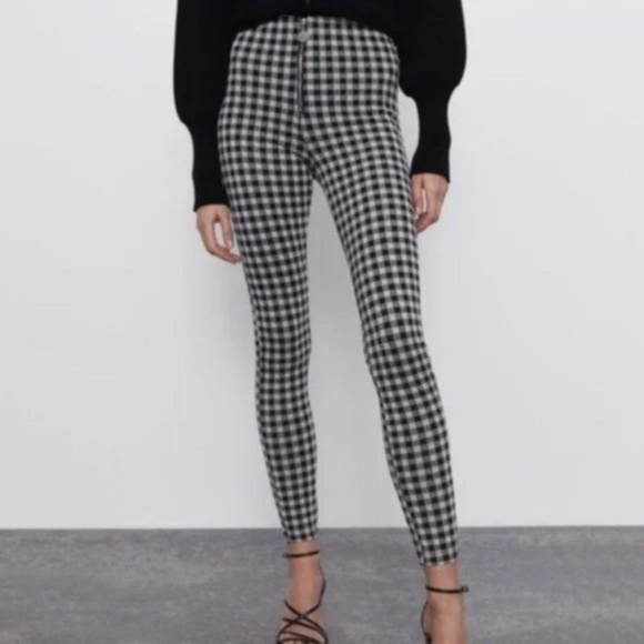 Zara checked leggings with zip Clearance